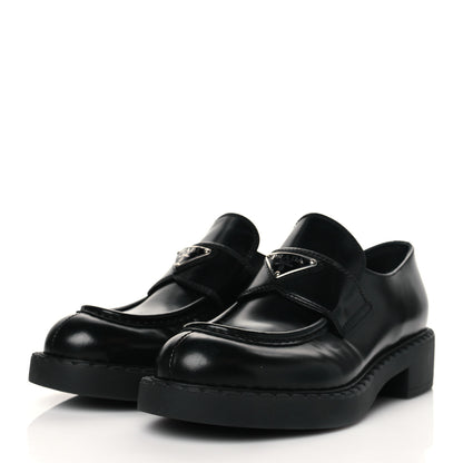 Prada Spazzolato Metal Triangle Logo 50mm Loafers 37.5 Black 2 of 8