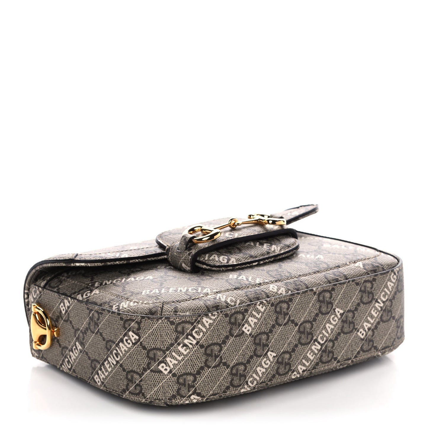 X BALENCIAGA GG Supreme Monogram Web Logo Print Mini Horsebit 1955 Shoulder Bag Beige Ebony