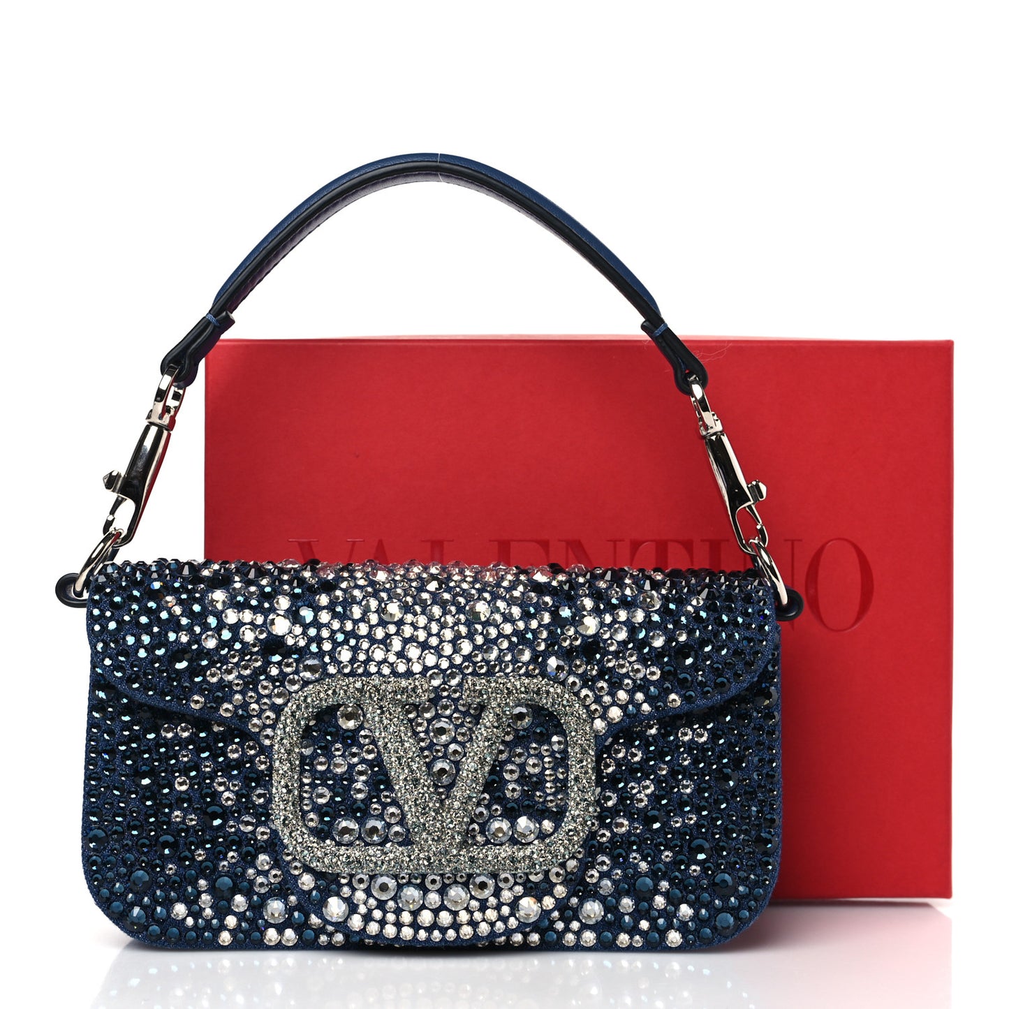 Denim Crystal Vlogo Embroidered Small Loco Shoulder Bag Montana Smoked Sapphire