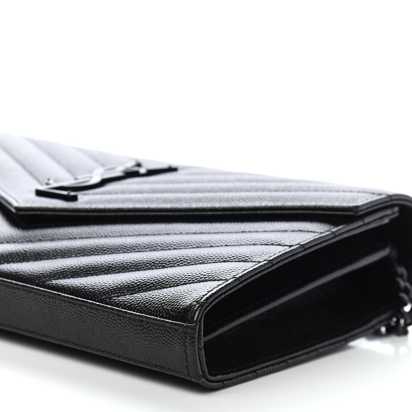 Grain De Poudre Matelasse Chevron Monogram Chain Wallet Black