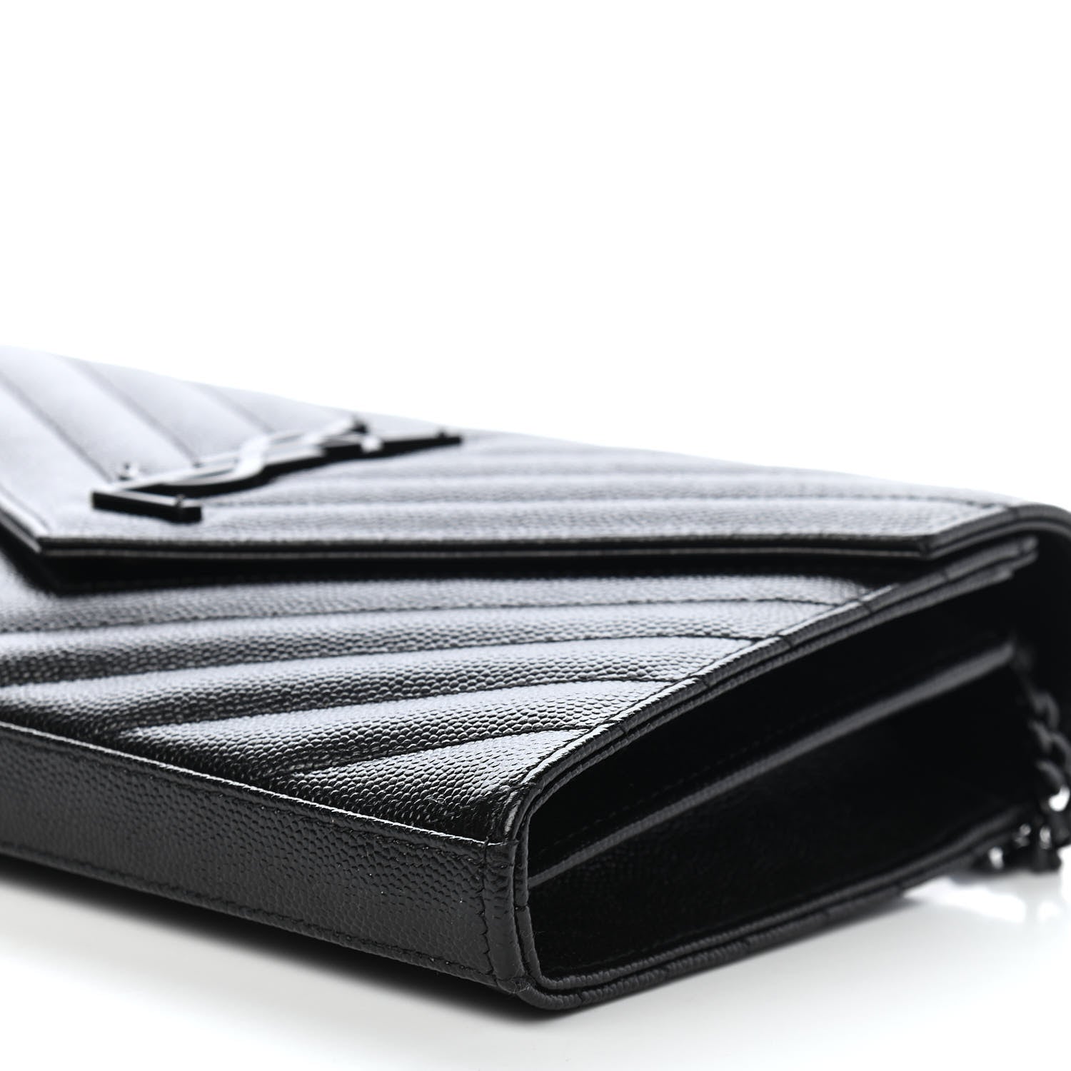 Saint Laurent Grain De Poudre Matelasse Chevron Monogram Chain Wallet Black 10 of 10
