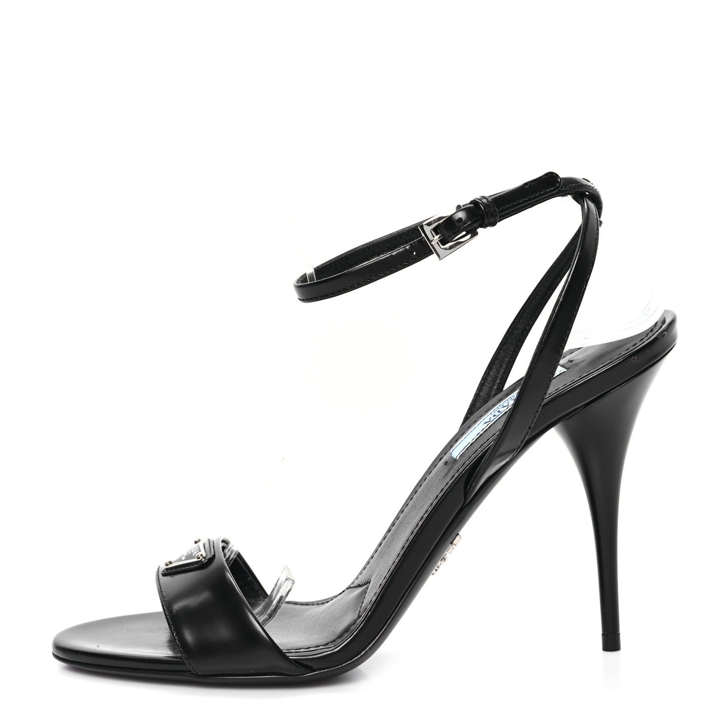 Spazzolato Metal Triangle Logo Ankle Strap 100mm Sandals 37 Black