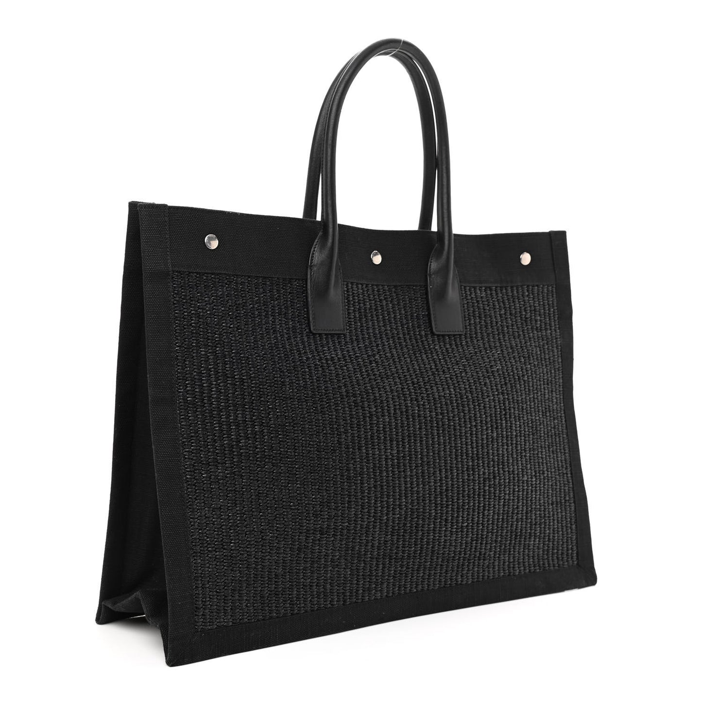 Raffia Linen Calfskin Rive Gauche Tote Black