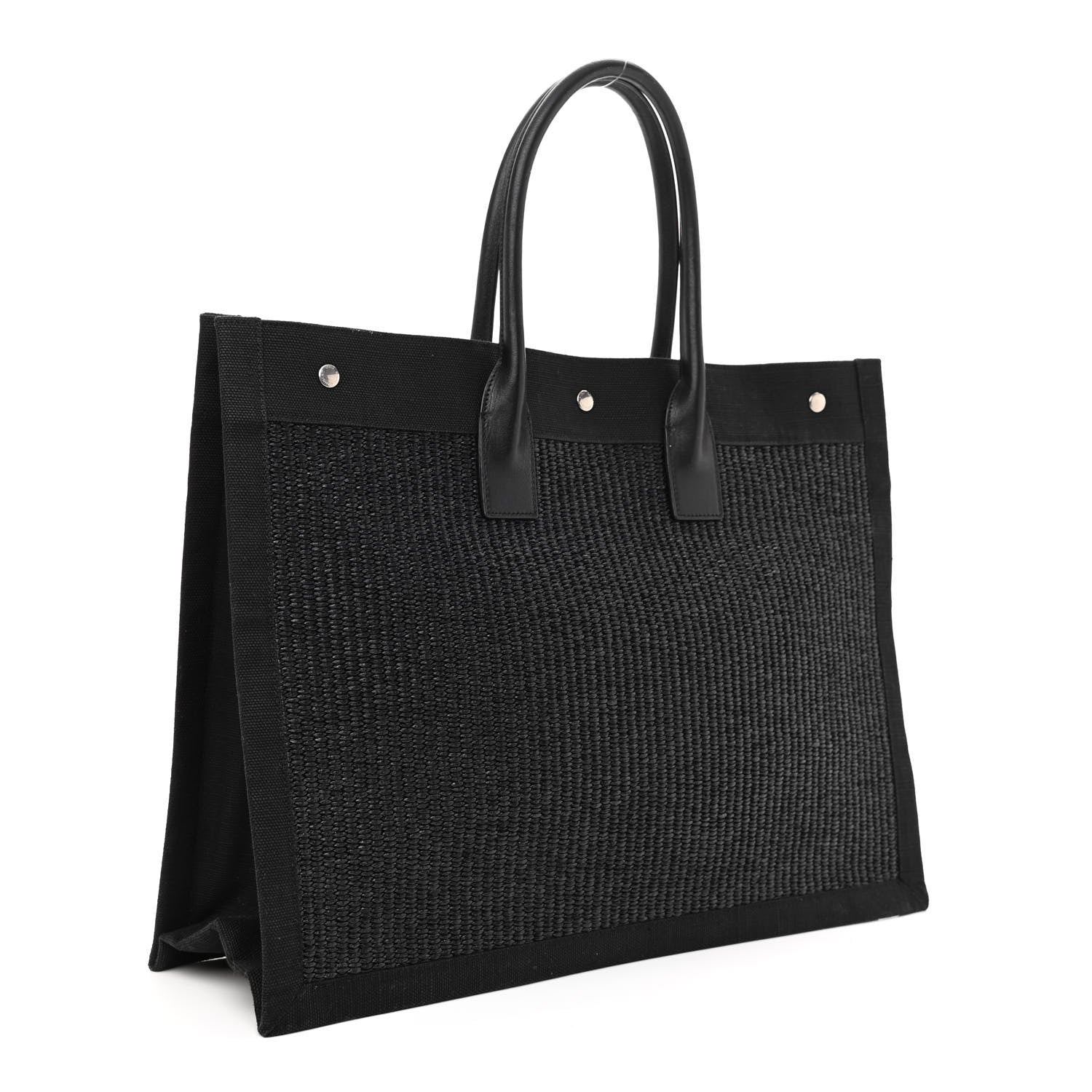 Saint Laurent Raffia Linen Calfskin Rive Gauche Tote Black 3 of 8