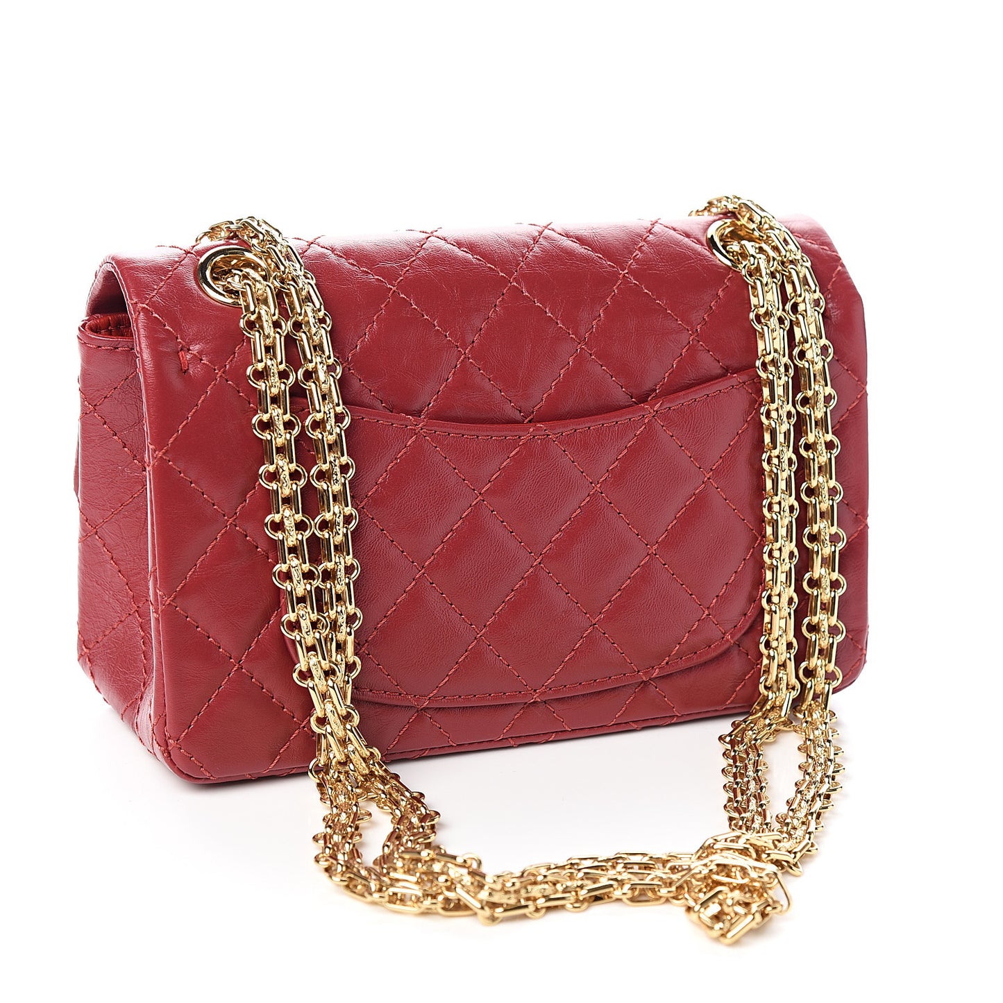 Aged Calfskin Quilted 2.55 Reissue Mini Flap Red