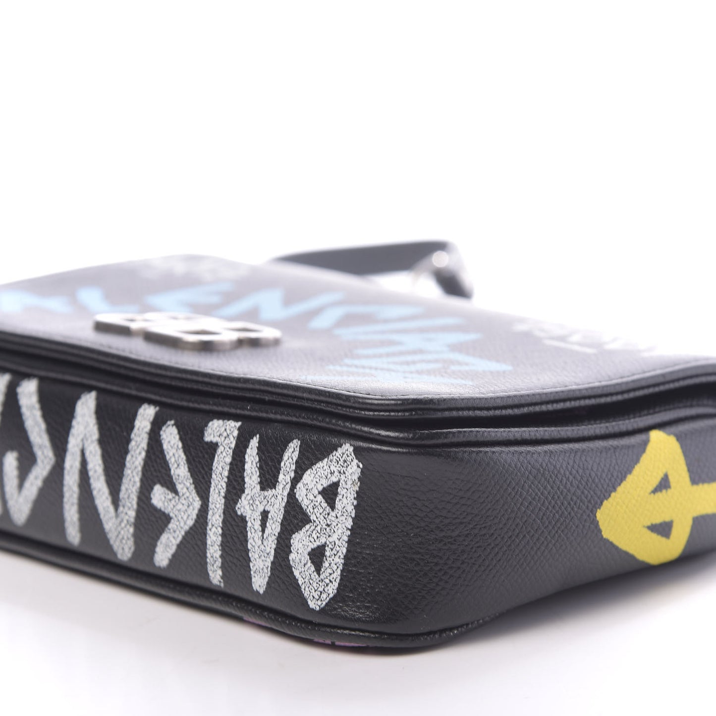 Grained Calfskin Graffiti S BB Round Crossbody Bag Black Multicolor