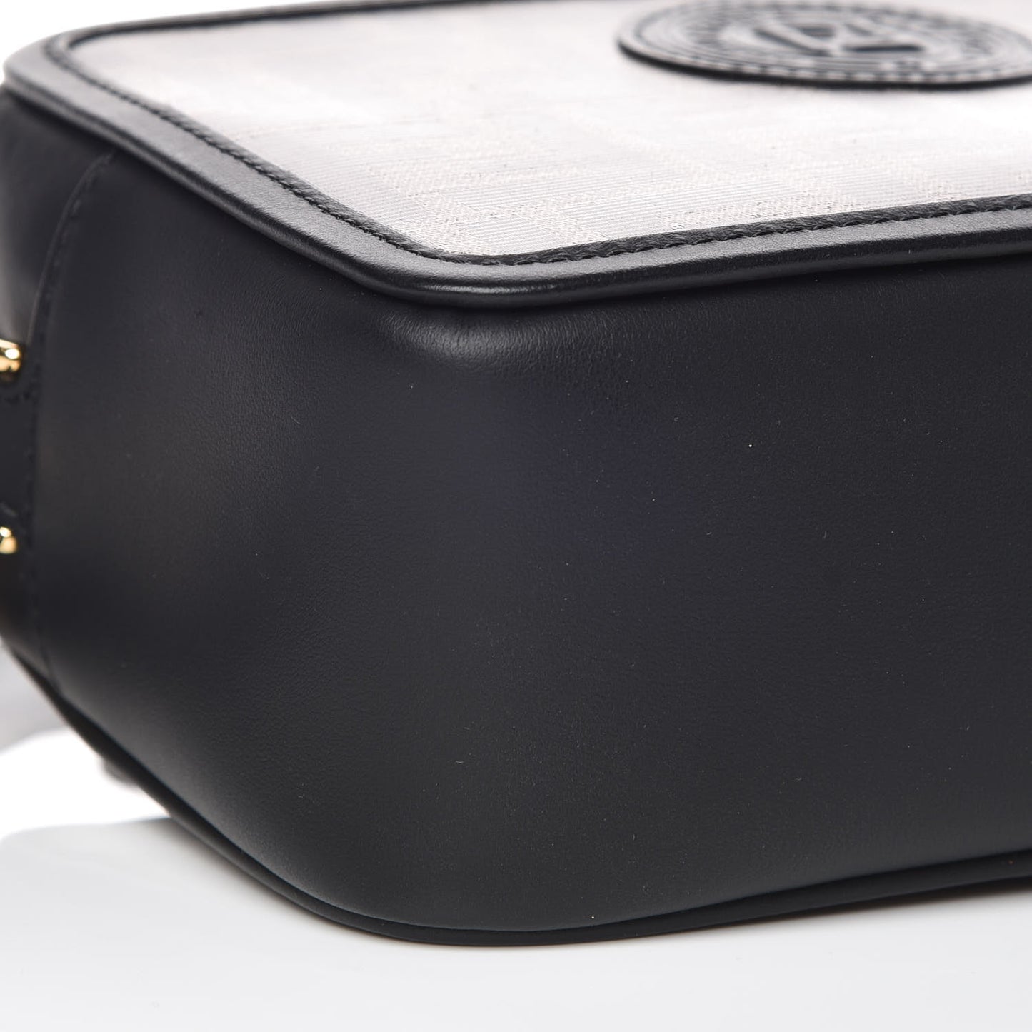 Glazed Fabric Vitello Century FF 1974 Stamp Patch Mini Camera Case Mogano Panna Black