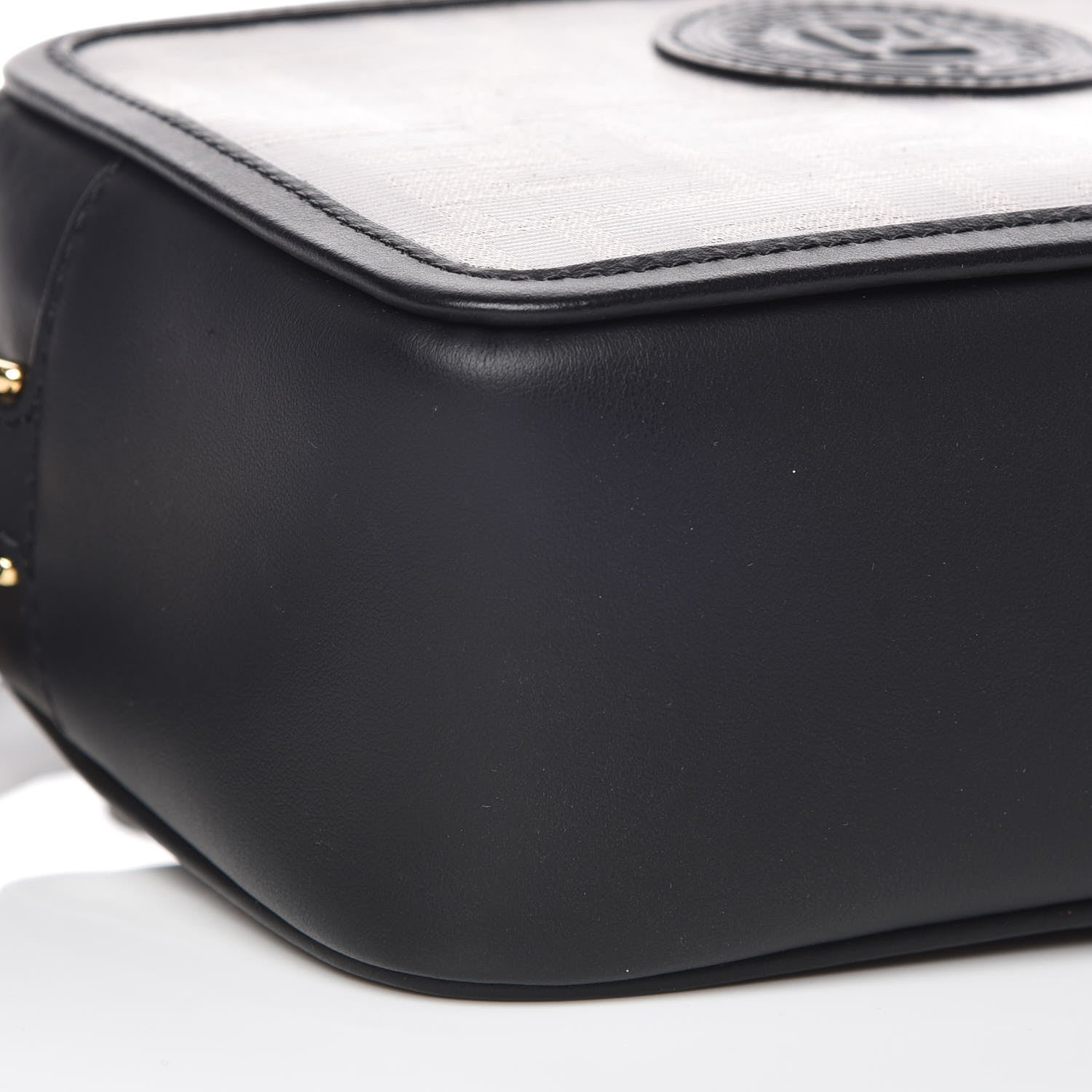 Fendi Glazed Fabric Vitello Century FF 1974 Stamp Patch Mini Camera Case Mogano Panna Black 5 of 9