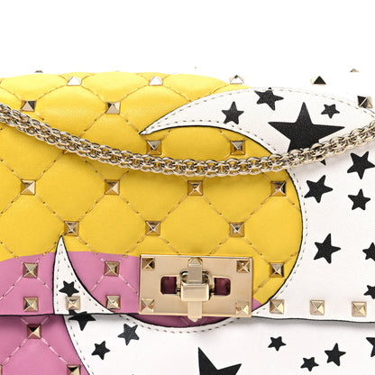 Valentino Garavani Lambskin Medium Moon And Stars Rockstud Spike Shoulder Bag White Yellow Pink 7 of 9