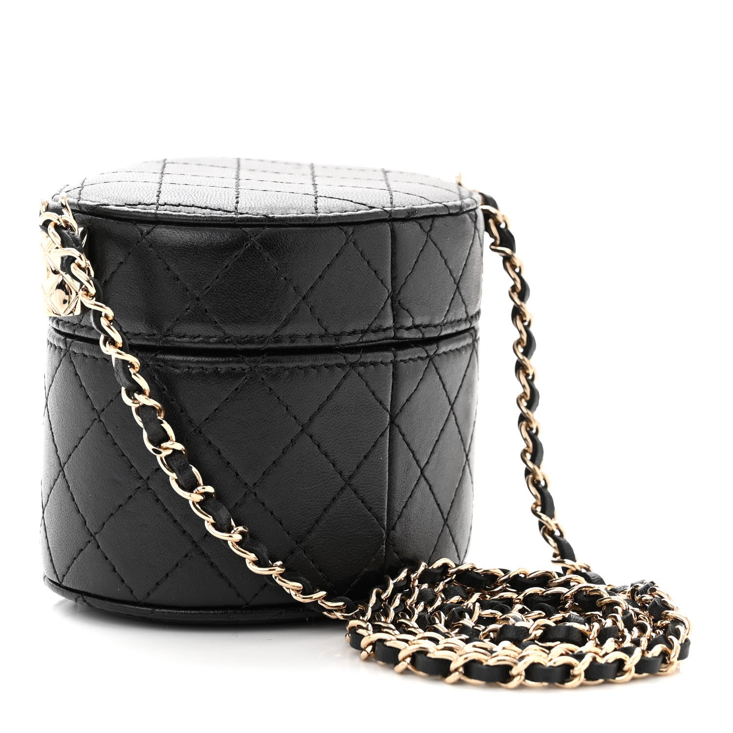 Chanel Lambskin Quilted Mini Round Vanity Case With Chain Black 3 of 11