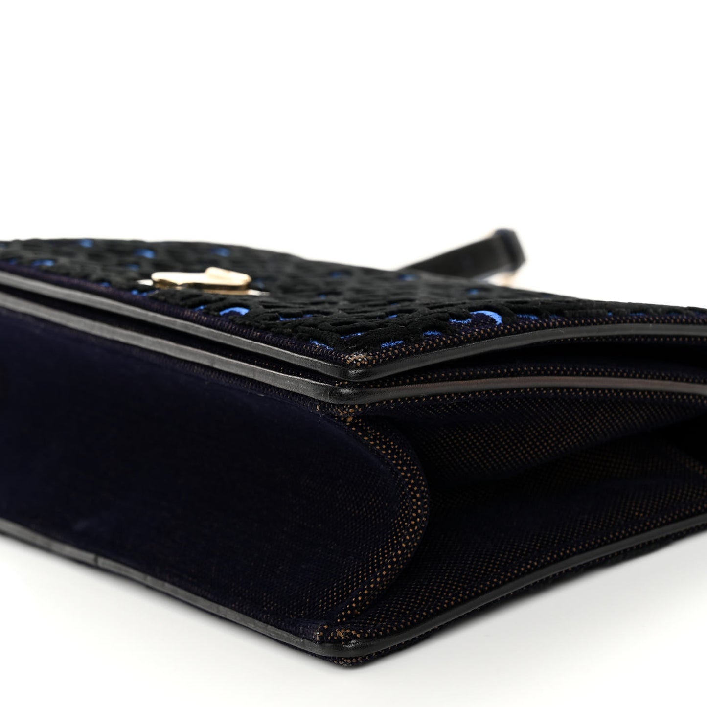 Velvet Oblique Medium Diorama Flap Bag Black Blue