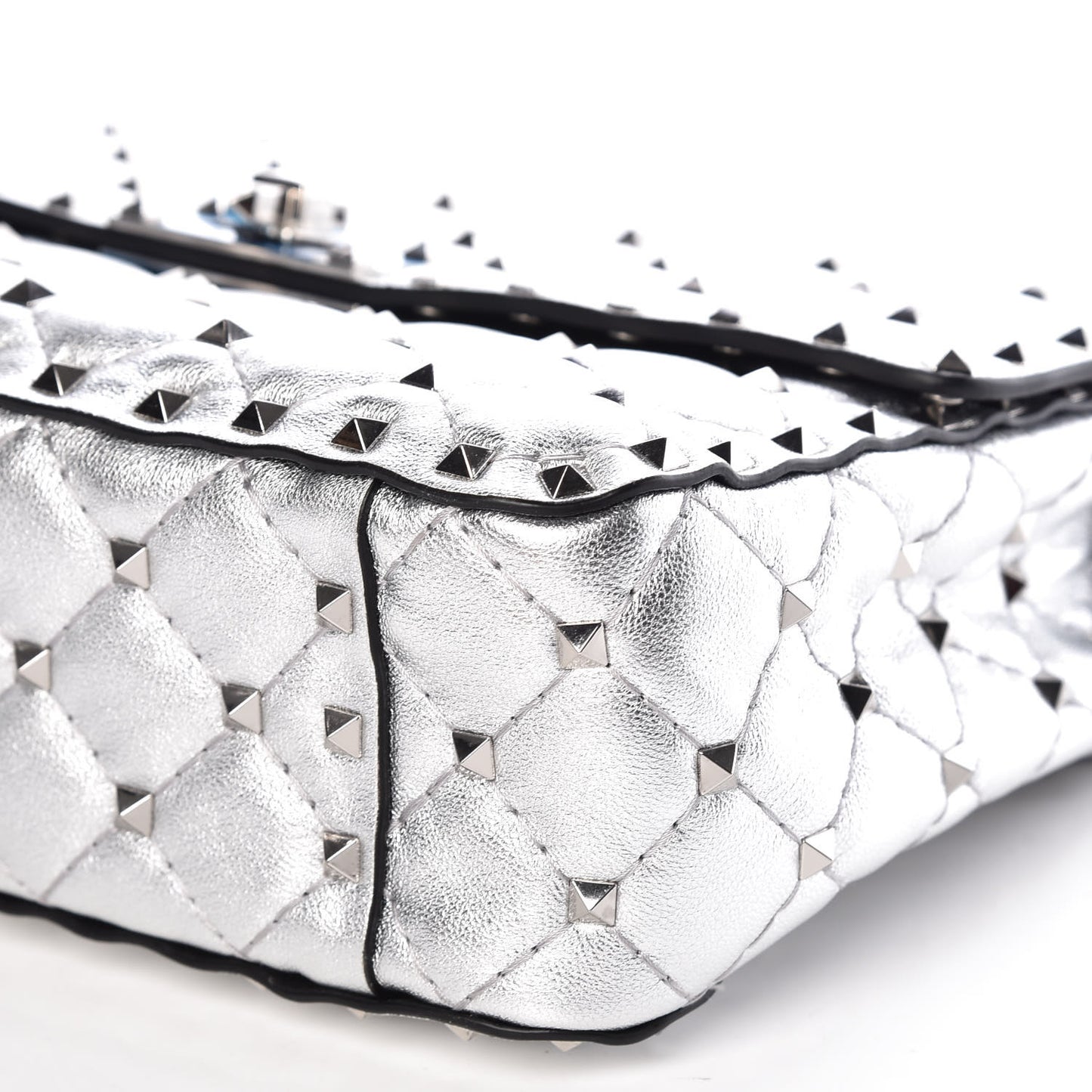 Metallic Nappa Medium Rockstud Spike Shoulder Bag Silver