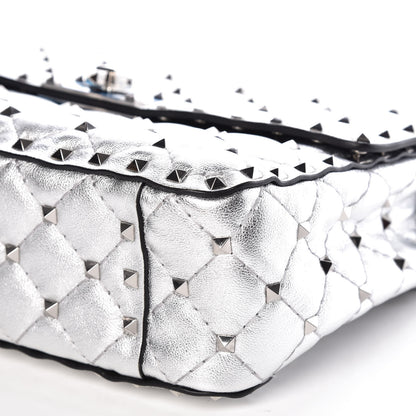 Valentino Garavani Metallic Nappa Medium Rockstud Spike Shoulder Bag Silver 6 of 8