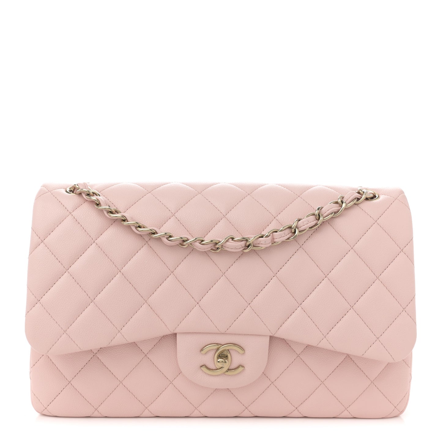 Caviar Quilted Jumbo Double Flap Light Pink