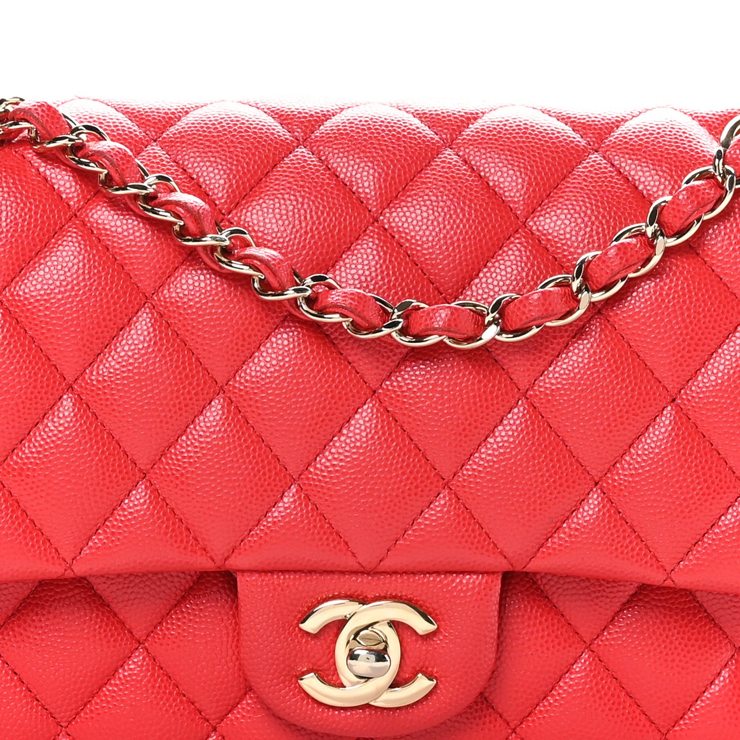 Caviar Quilted Medium Double Flap Red