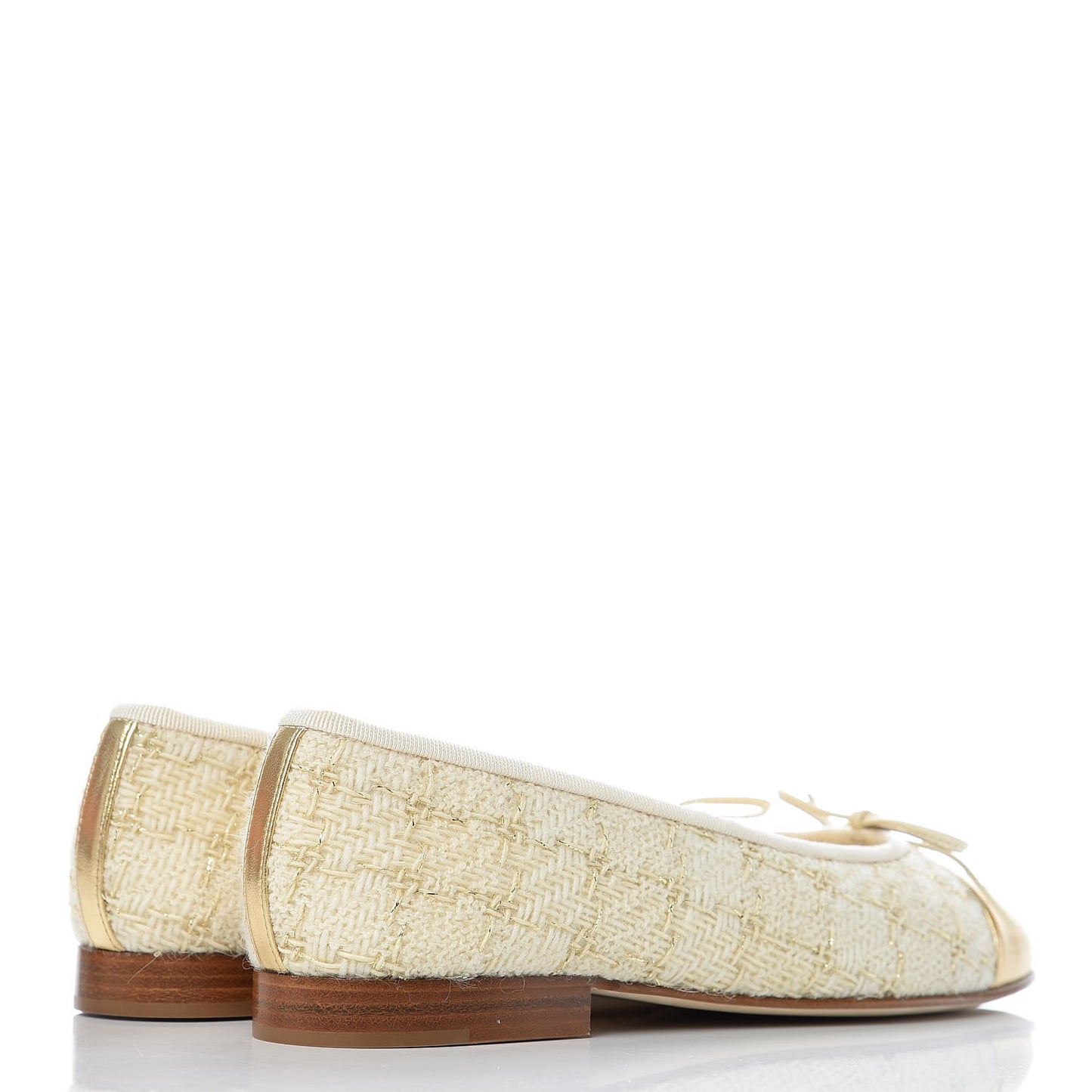 Tweed Metallic Lambskin CC Cap Toe Ballerina Flats 36 Beige Gold