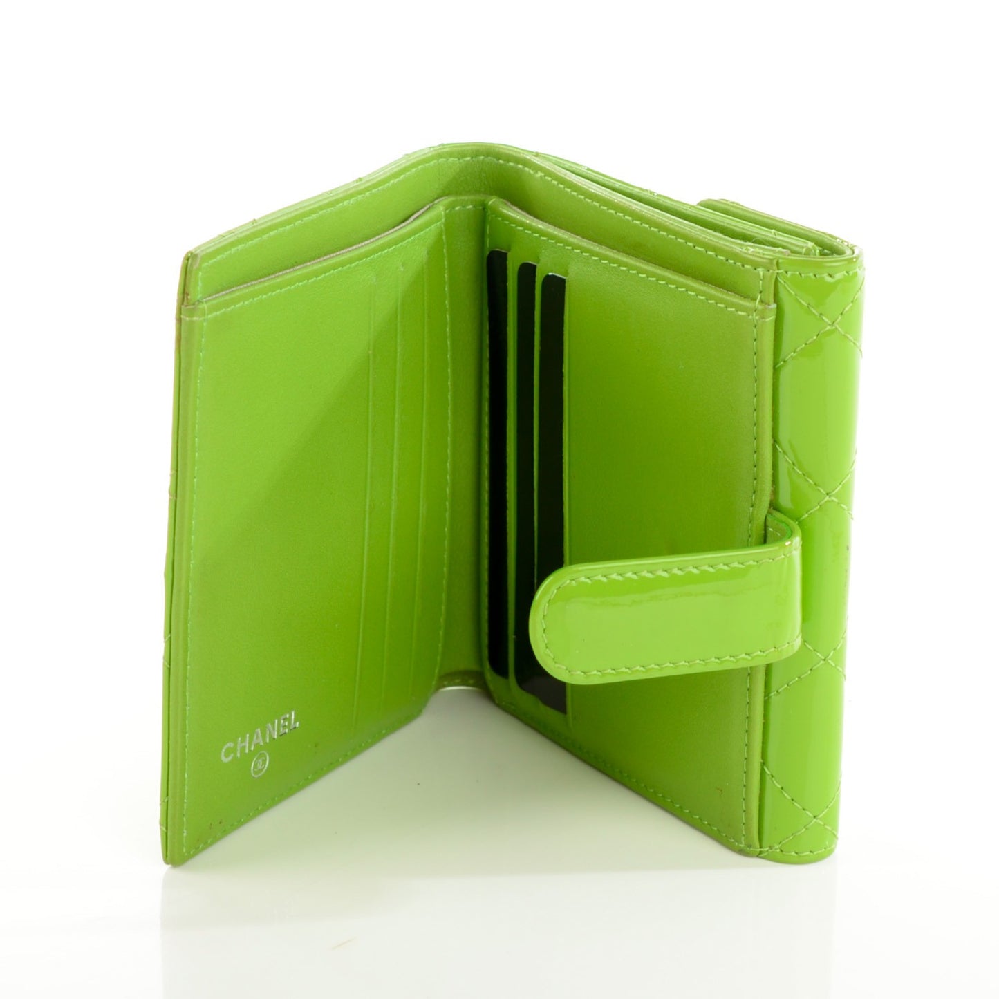 Patent Quilted Brilliant Compact Wallet Light Green