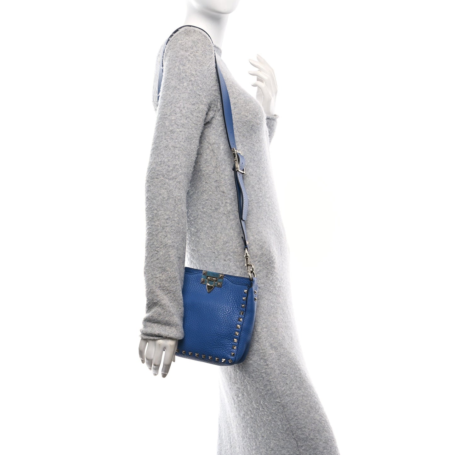 Pebbled Calfskin Mini Rockstud Flip-Lock Messenger Bag Baltique