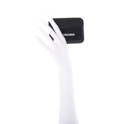 Balenciaga Grained Calfskin Logo Cash Rounded Card Holder Black White 2 of 7