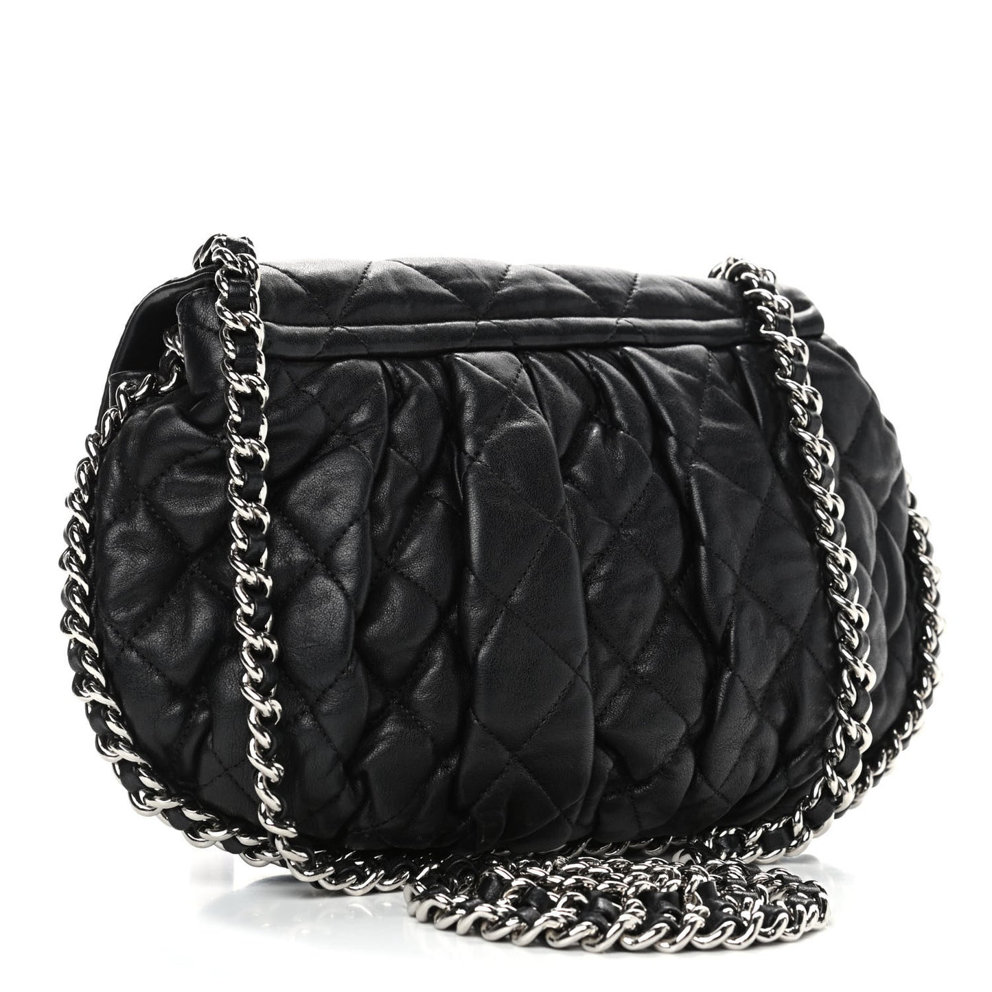 Washed Lambskin Quilted Medium Chain Around Messenger Black