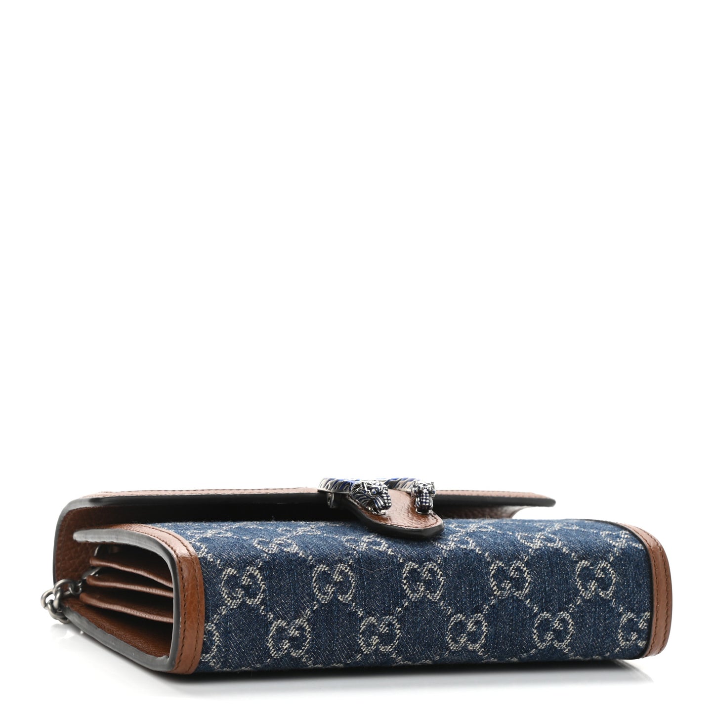 New Denim GG Monogram Dollar Calfskin Enamel Mini Dionysus Chain Wallet Blue Tea Cuir Epilog Electric Blue