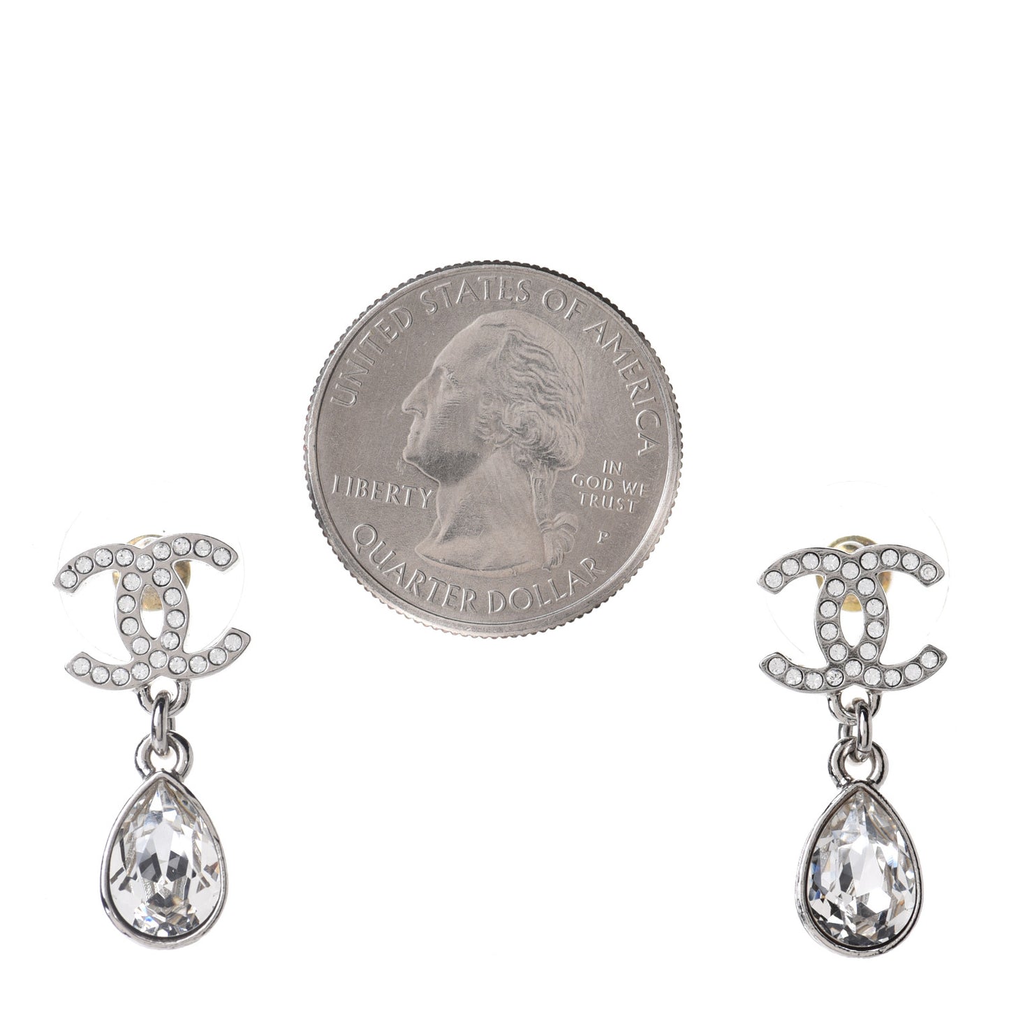 Crystal CC Teardrop Earrings Silver