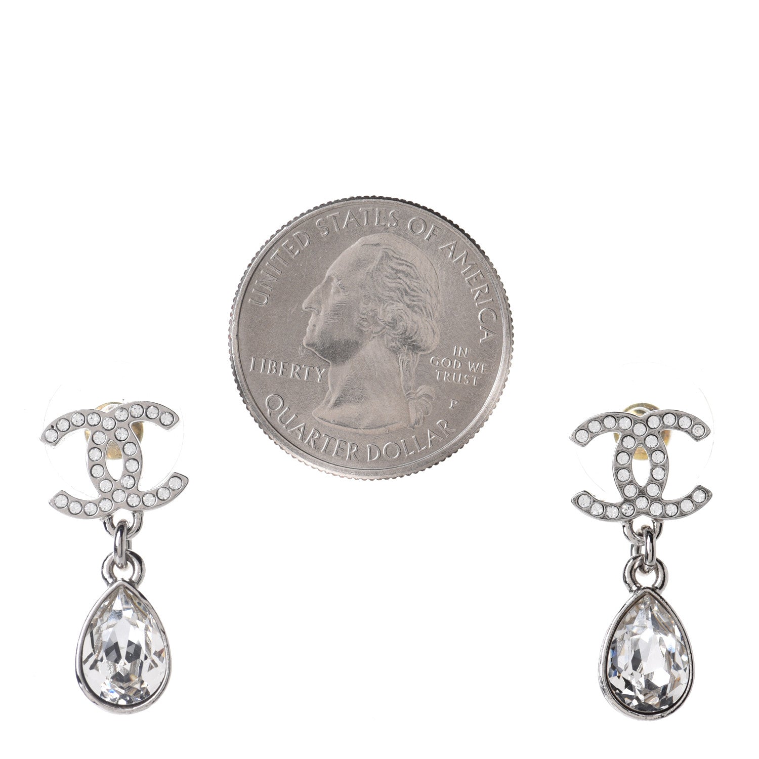 Chanel Crystal CC Teardrop Earrings Silver 2 of 5