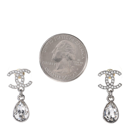 Chanel Crystal CC Teardrop Earrings Silver 2 of 5