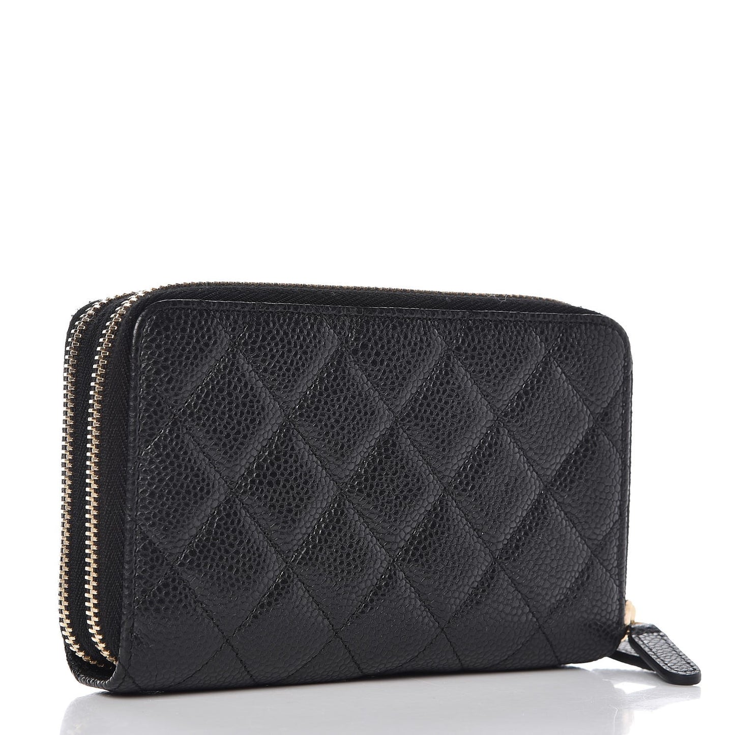 Caviar Quilted Large Gusset Double Zip Around Wallet Black