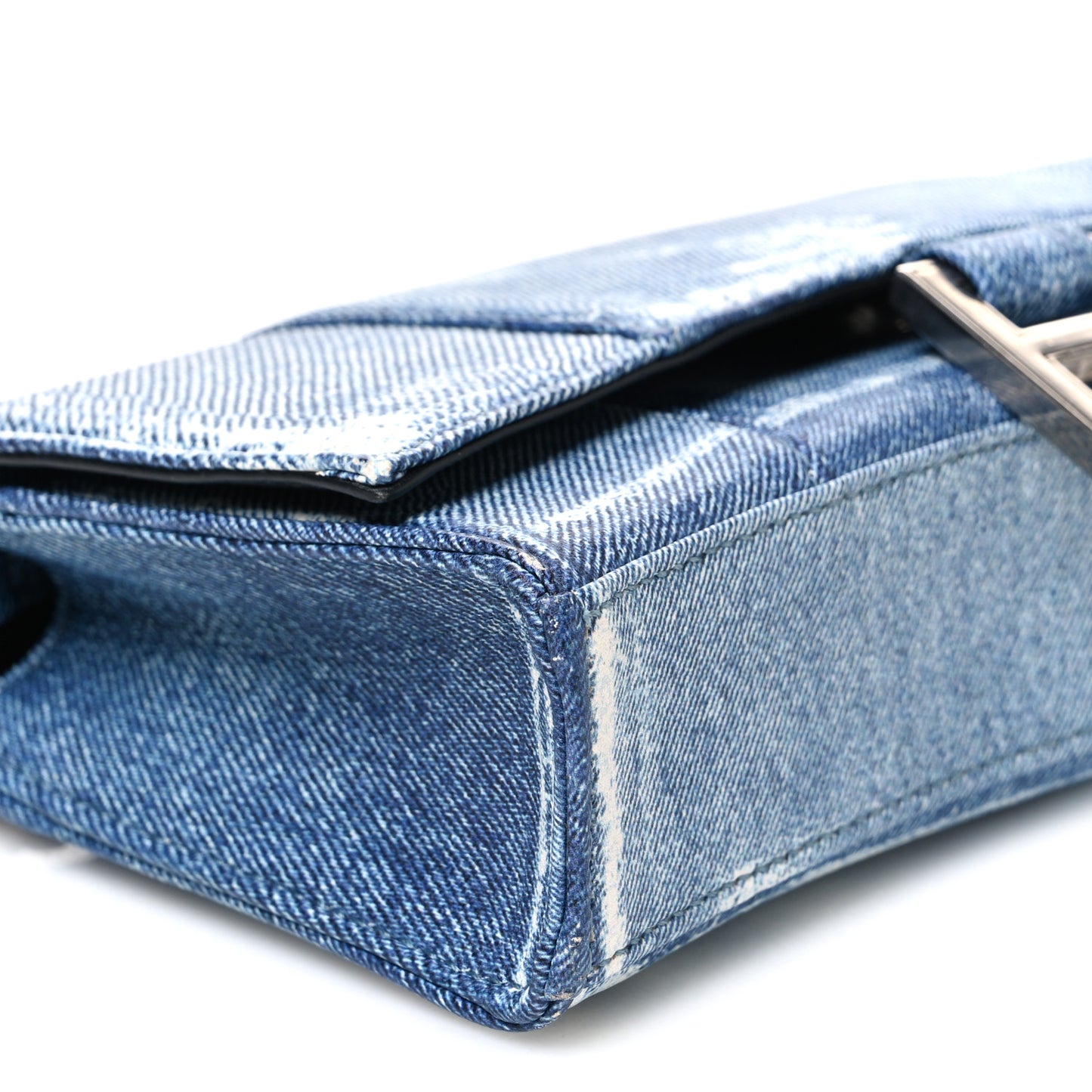 Nappa Denim Printed Hourglass Chain Bag Denim Blue
