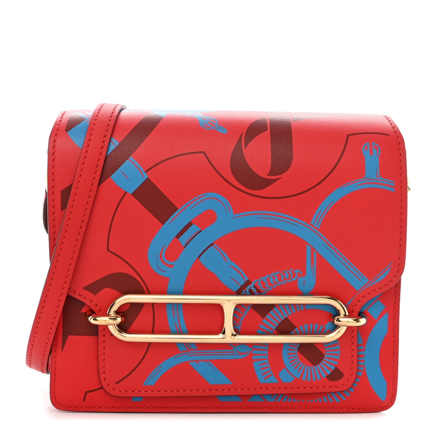 Hermes Swift Printed Eperon d'Or Mini Sac Roulis Rouge De Coeur Bleu Frida Rouge H 1 of 13