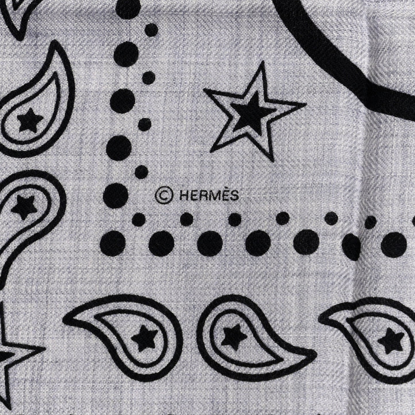 Cashmere Silk Les Cles Bandana Shawl 140 Gris Chine Black