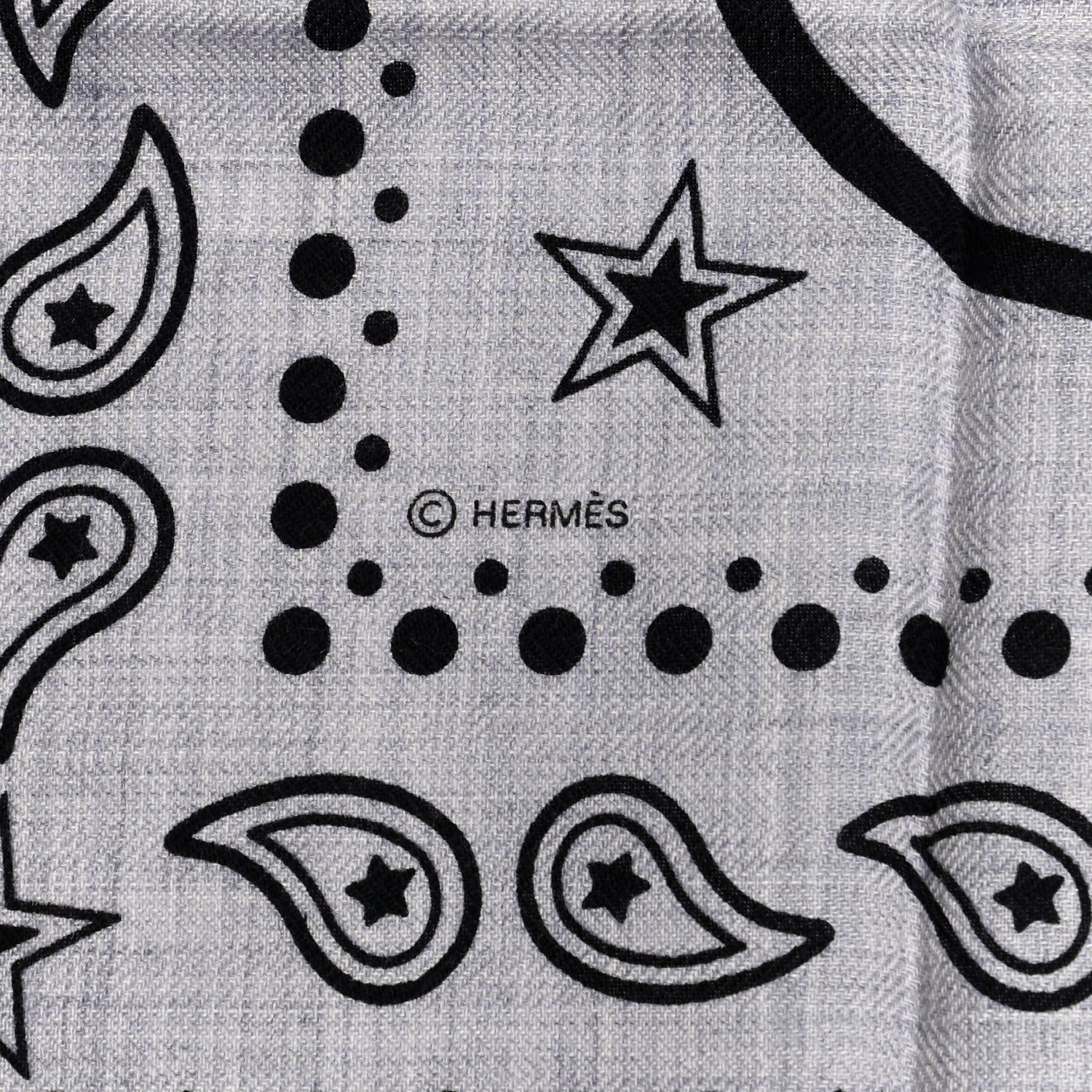 Hermes Cashmere Silk Les Cles Bandana Shawl 140 Gris Chine Black 2 of 5