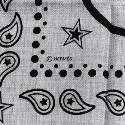 Hermes Cashmere Silk Les Cles Bandana Shawl 140 Gris Chine Black 2 of 5