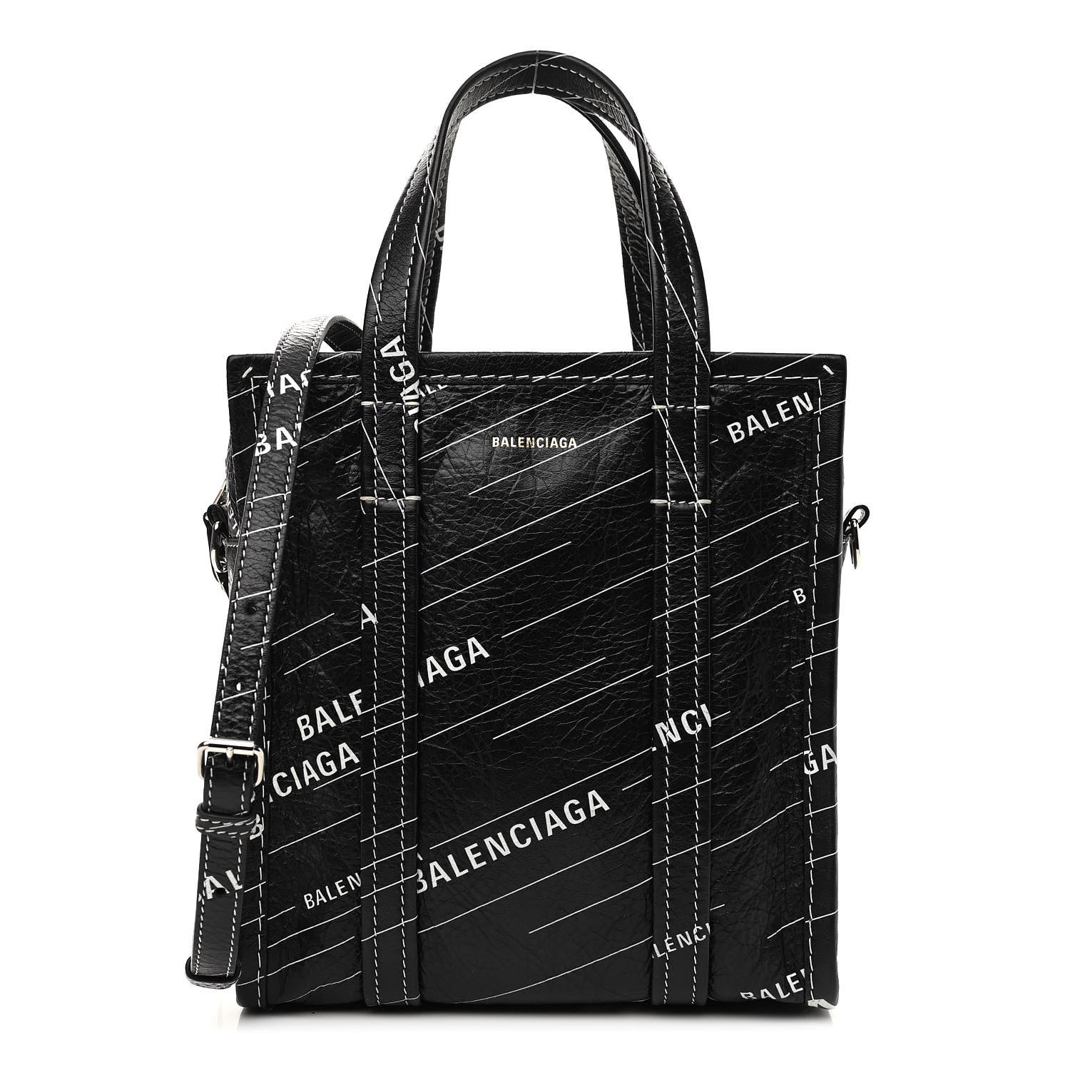 Balenciaga Agneau Arena Logo Multicolor Print XS Bazar Shopper Tote Black White 1 of 9
