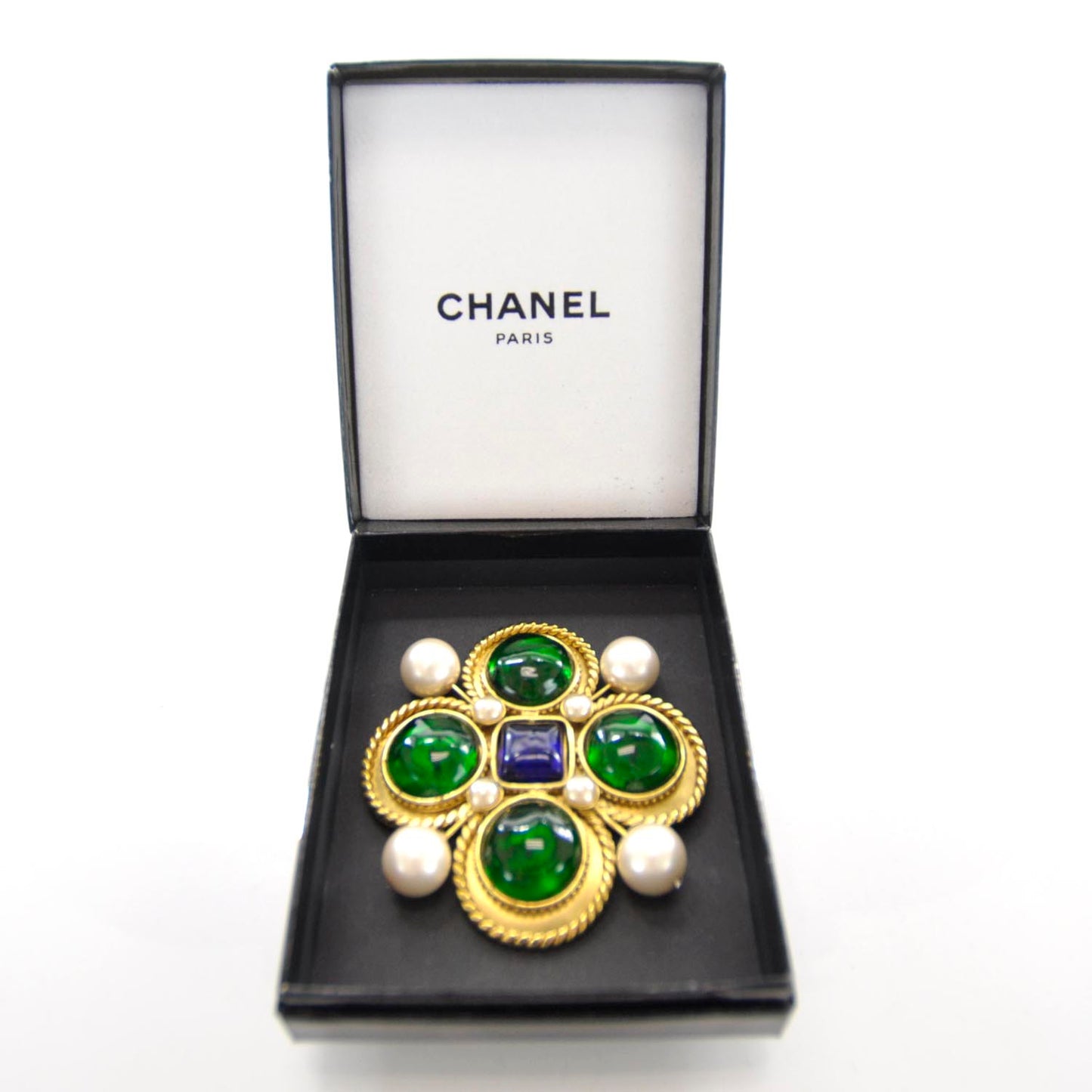 Gripoix Poured Glass Pearl Brooch Gold