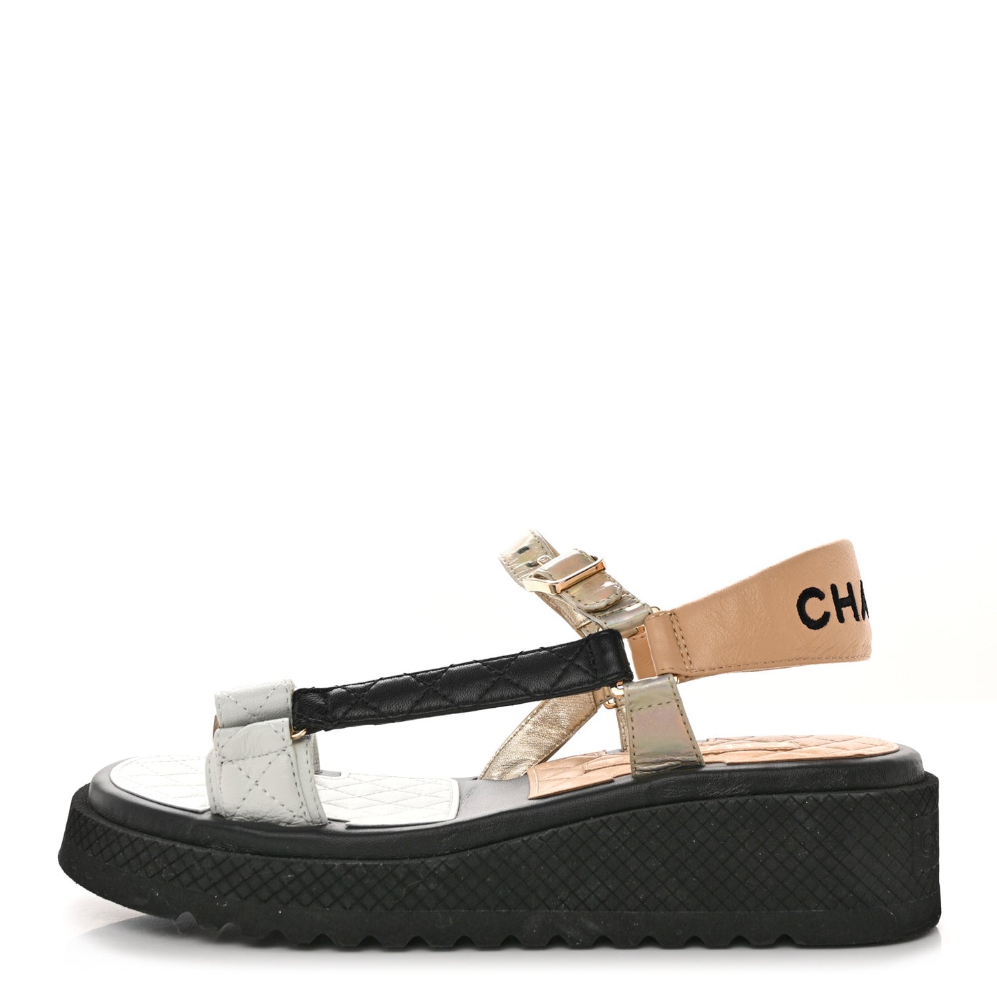 Lambskin Logo Platform Sandals 39.5 Beige Gold White