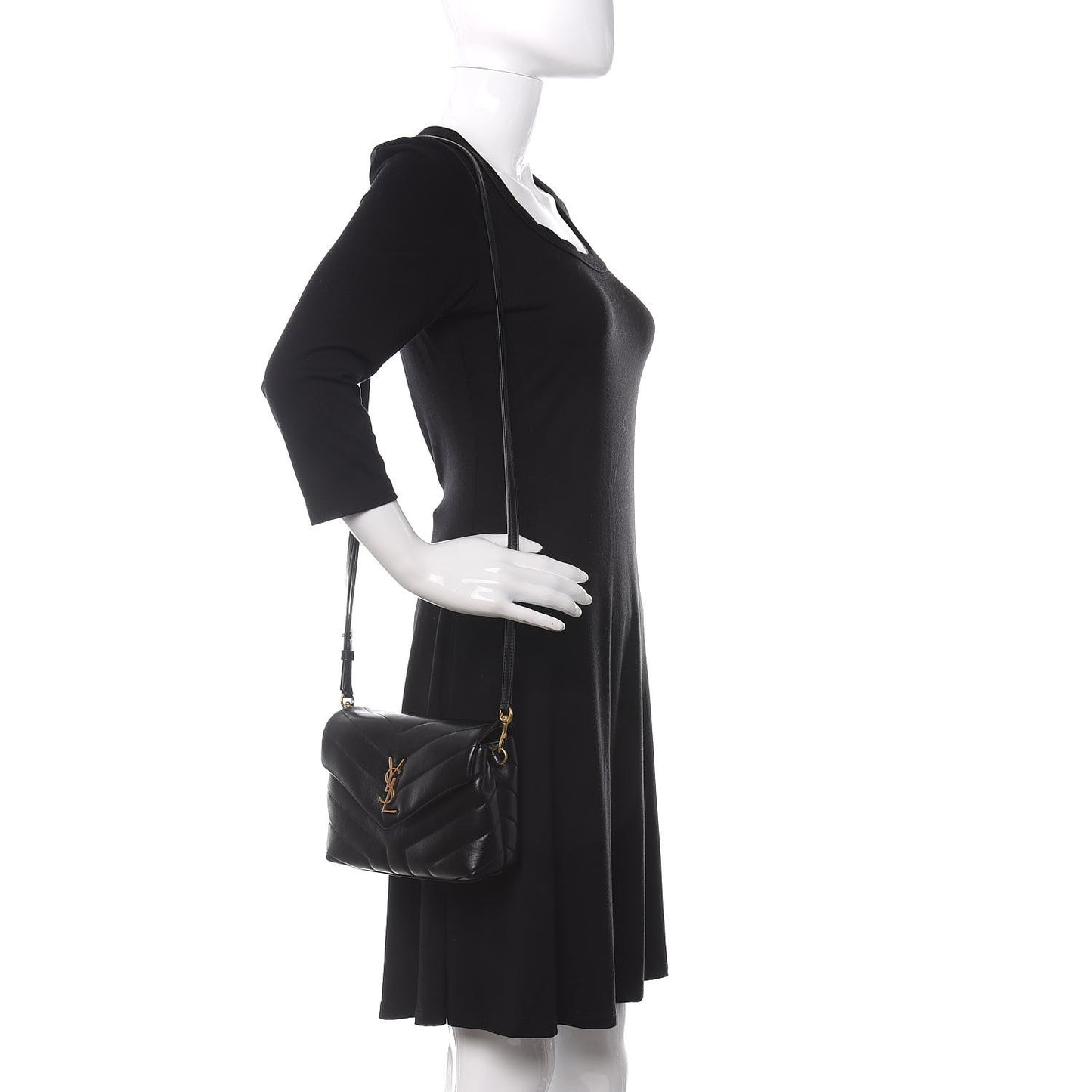 Calfskin Y Quilted Monogram Toy Loulou Crossbody Bag Black