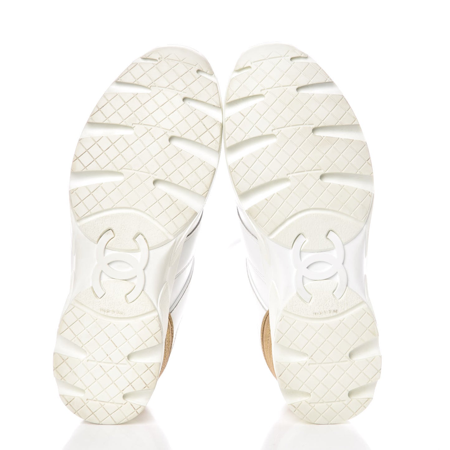 Calfskin Laminated Womens CC Sneakers 37 White Gold