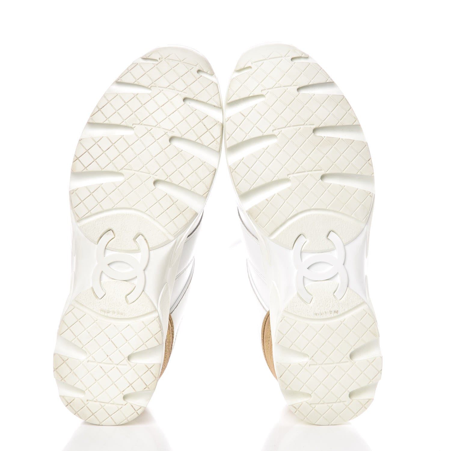 Chanel Calfskin Laminated Womens CC Sneakers 37 White Gold 5 of 9