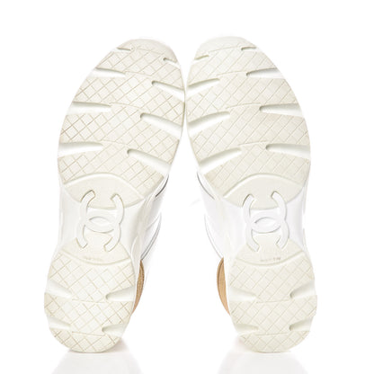 Chanel Calfskin Laminated Womens CC Sneakers 37 White Gold 5 of 9