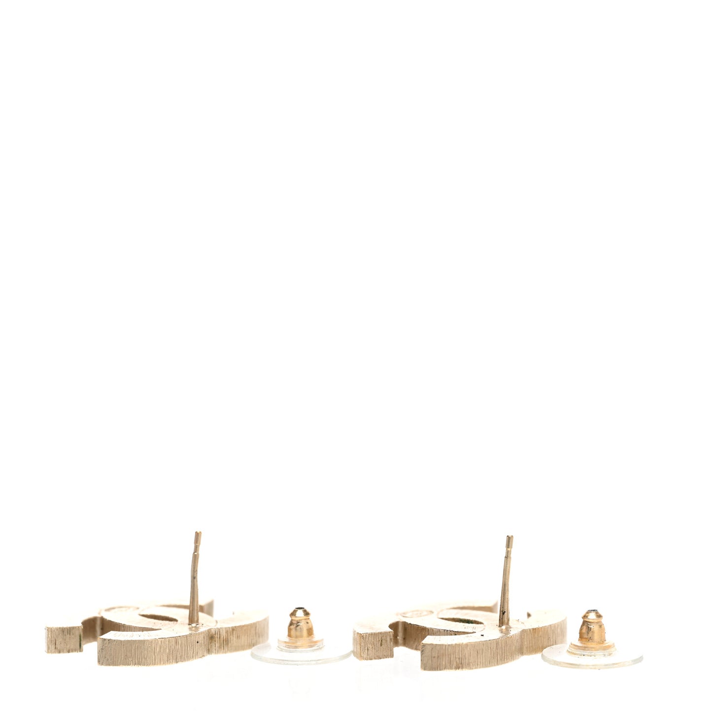 Metal Quilted CC Earrings Gold White
