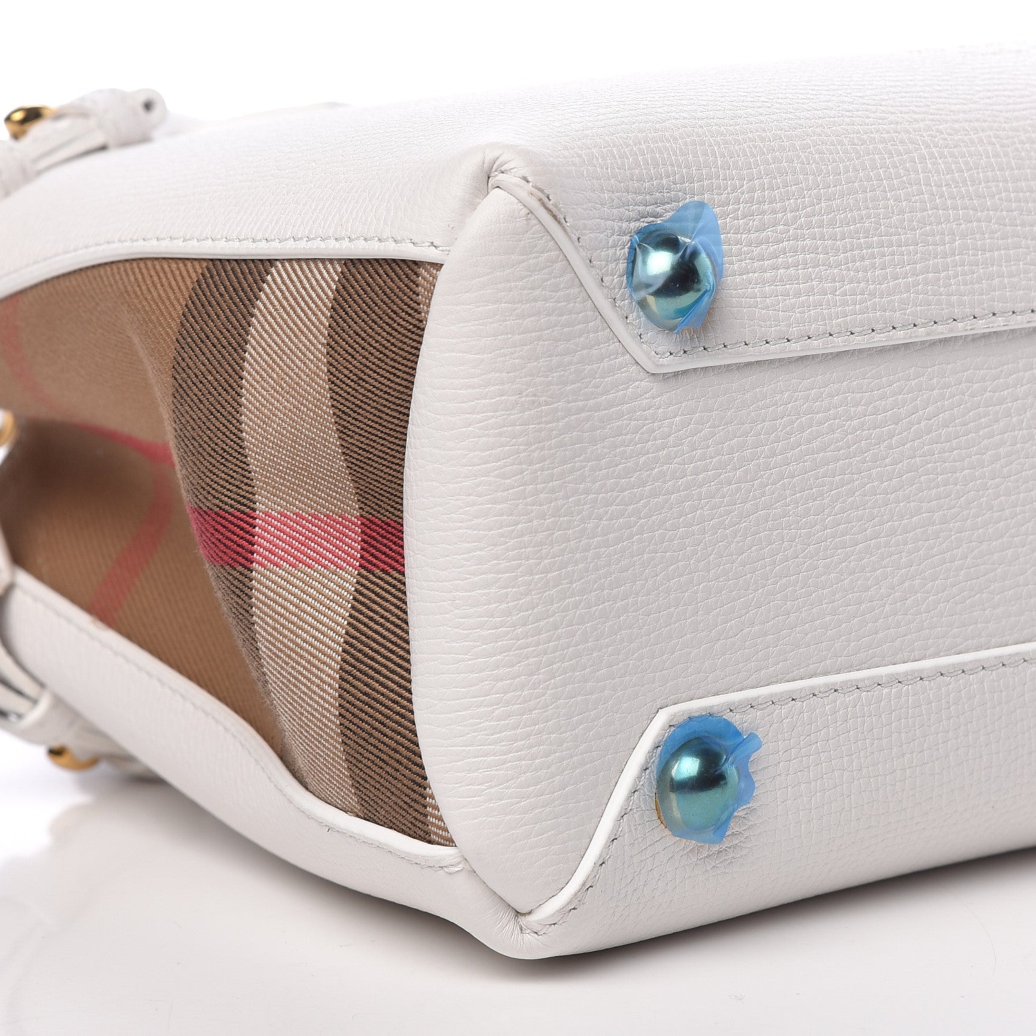 Burberry Grainy Calfskin House Check Small Banner Tote Chalk White 11 of 13