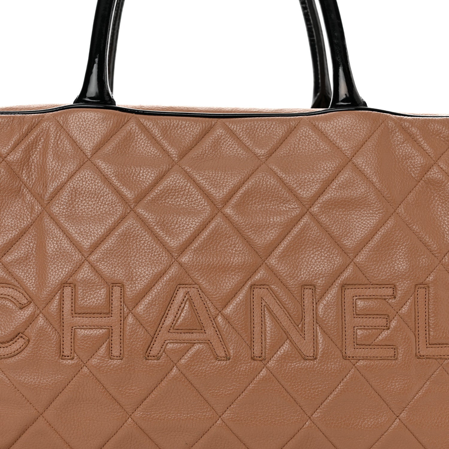 Chanel Caviar Patent Quilted Large Bowler Bag Beige Black 13 of 19