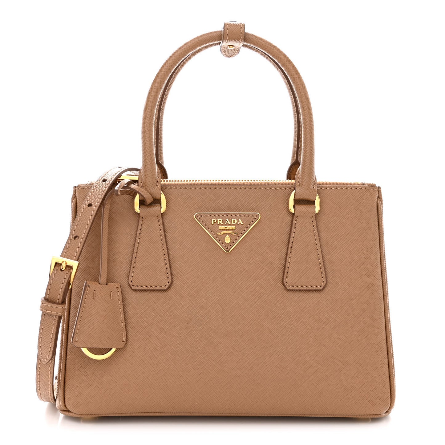 Saffiano Small Galleria Double Zip Tote Caramel