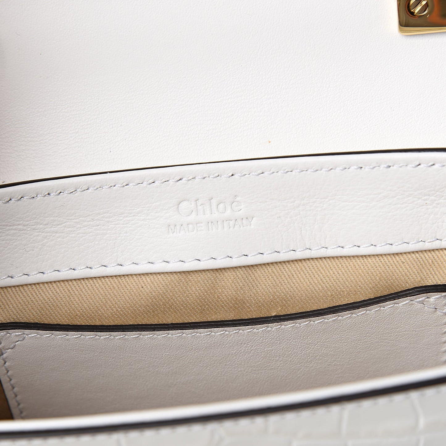 Calfskin Crocodile Embossed Mini C Double Carry Brilliant White