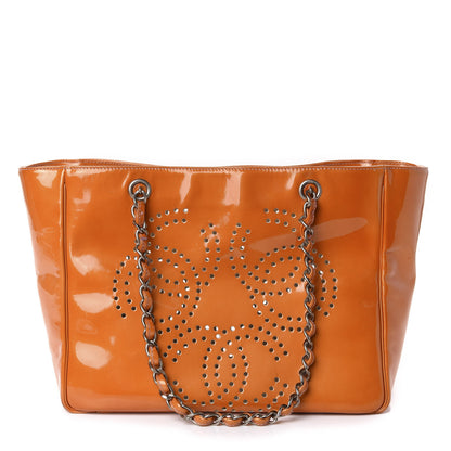 Chanel Patent Perforated CC Shopping Tote Orange 3 of 19