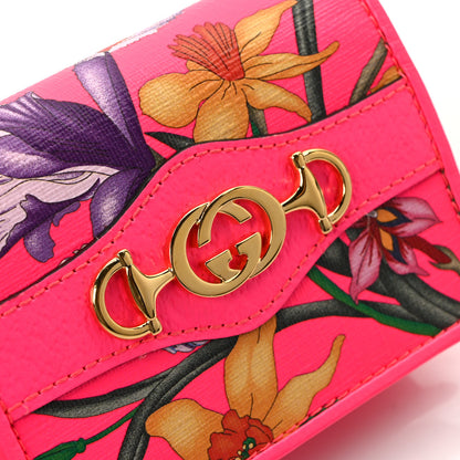 Gucci Calfskin Flora Print Zumi Card Case Fuxia Fluo 11 of 12