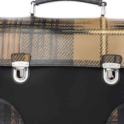 Prada Tessuto Nylon Saffiano Tartan Print Briefcase Cammello 6 of 8