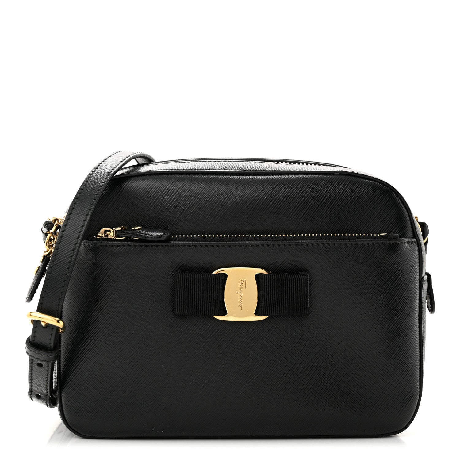 Salvatore Ferragamo Hammered Calfskin Lydia Bow Camera Bag Black 1 of 12
